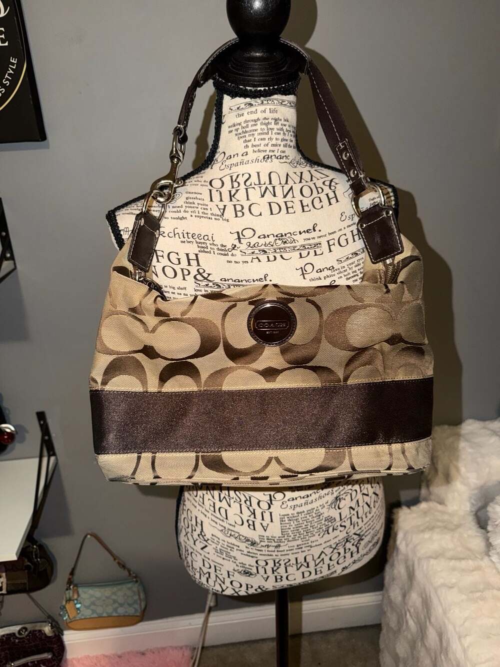 coach shoulder bag, made in 2011, brown canvas and...